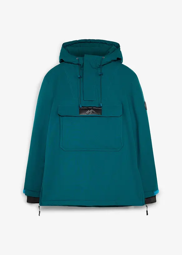 Wasserdichte Ski-Funktions-Schlupfjacke mit Fleece-Futter in petrol von vorne - bonprix