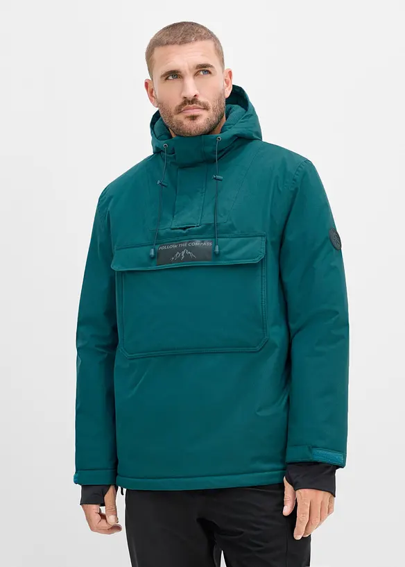 Wasserdichte Ski-Funktions-Schlupfjacke mit Fleece-Futter in petrol von vorne (im Anschnitt) - bonprix