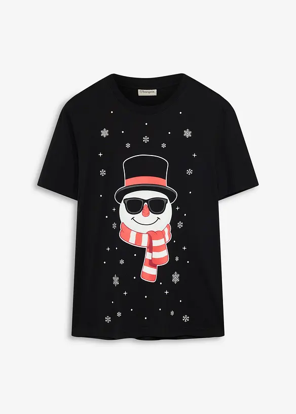T-Shirt mit Weihnachtsmotiv aus reiner Bio-Baumwolle in schwarz von vorne - bonprix