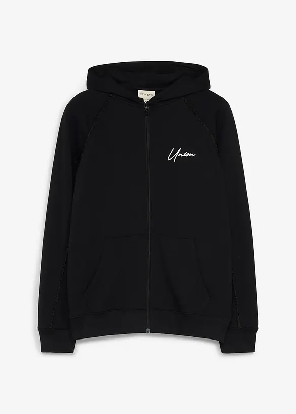 Kapuzen-Sweatjacke aus reiner Baumwolle in schwarz von vorne - bonprix