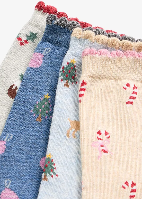 Socken mit Weihnachtsmotiv und Bio-Baumwolle (4er Pack) in blau - bonprix