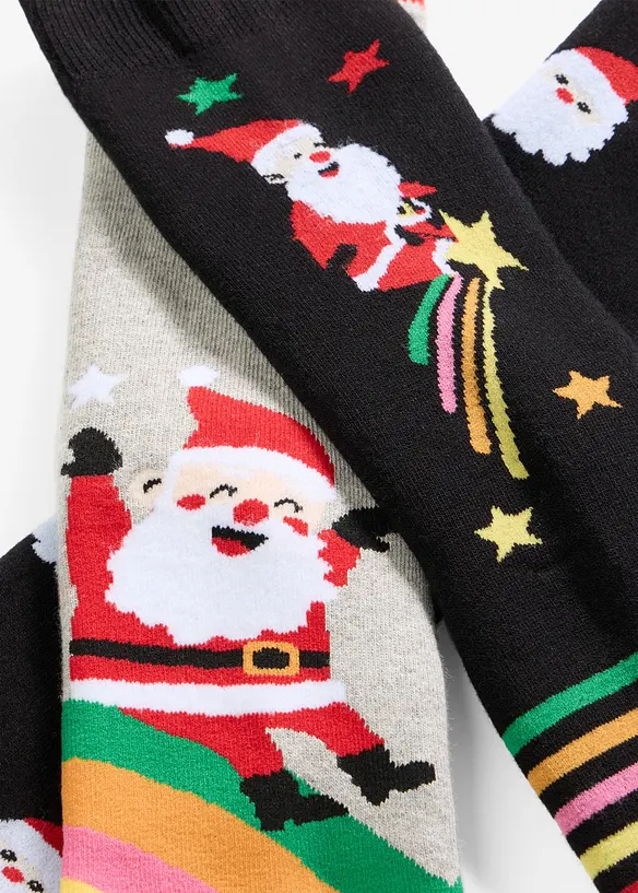 Thermo Socken mit Weihnachtsmotiv und Innenfleece (3er Pack) in schwarz - bonprix
