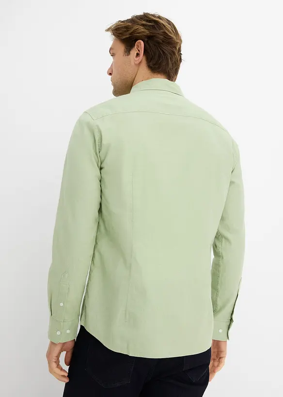 Langarmhemd aus Leinen-Mix in Modern Fit in grün von hinten (im Anschnitt) - bonprix