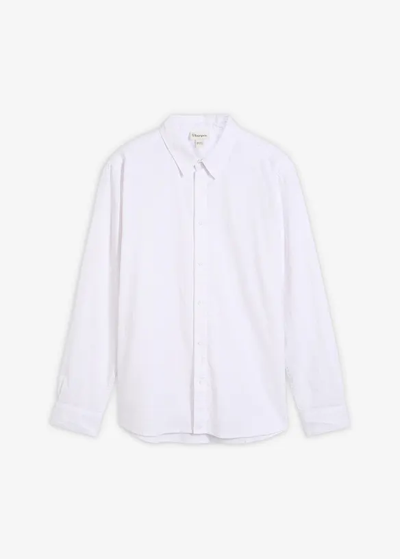 Langarmhemd aus Leinen-Mix in Modern Fit in weiß von vorne - bonprix