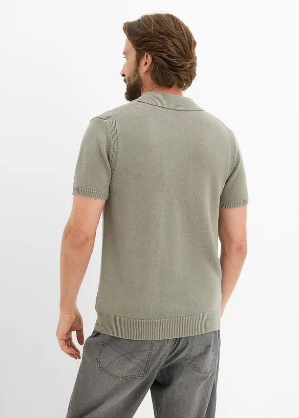 Strick-Poloshirt in Regular Fit in grau von hinten (im Anschnitt) - bonprix