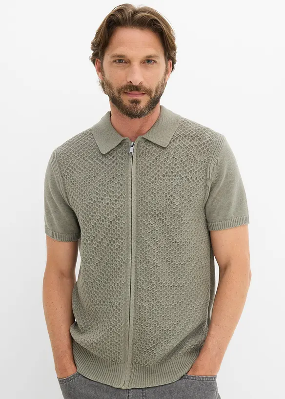 Strick-Poloshirt in Regular Fit in grau von vorne (im Anschnitt) - bonprix