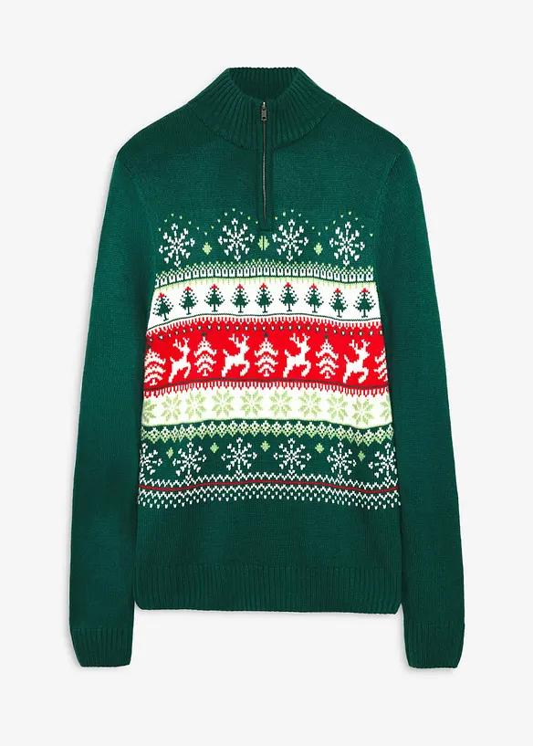 Norweger-Pullover mit Stehkragen in grün von vorne - bonprix