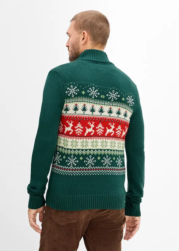 Norweger-Pullover mit Stehkragen in grün von hinten (im Anschnitt) - bonprix