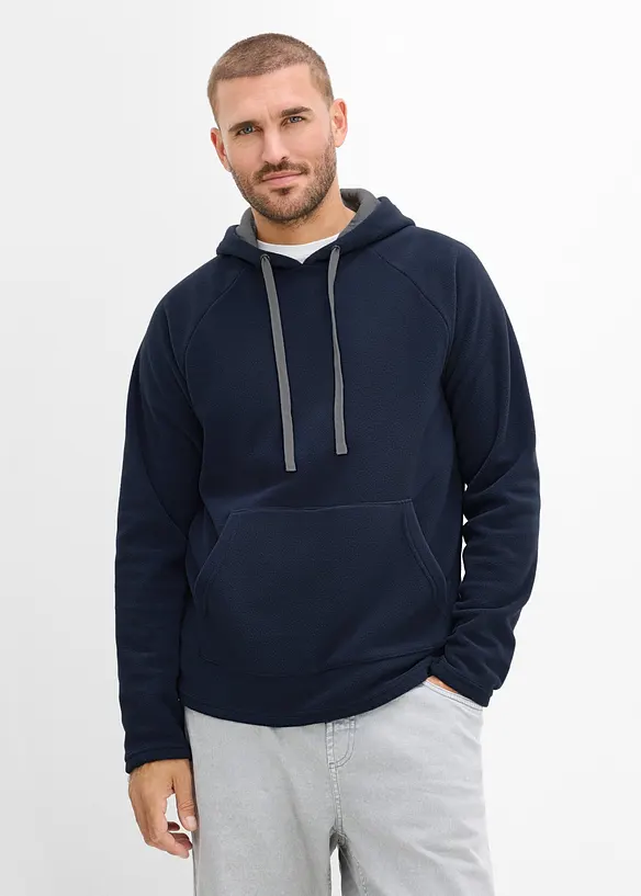 Fleecepullover mit Kapuze in blau von vorne (im Anschnitt) - bonprix