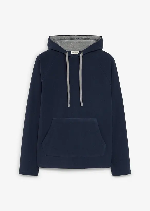 Fleecepullover mit Kapuze in blau von vorne - bonprix