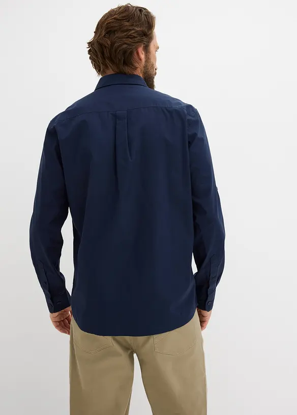 Langarmhemd aus Bio-Baumwoll-Popeline in Regular Fit in blau von hinten (im Anschnitt) - bonprix
