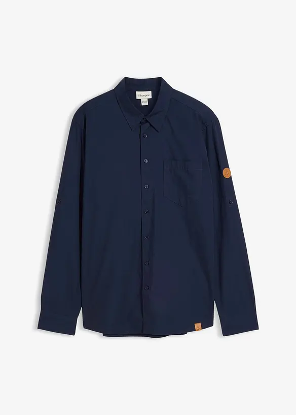 Langarmhemd aus Bio-Baumwoll-Popeline in Regular Fit in blau von vorne - bonprix