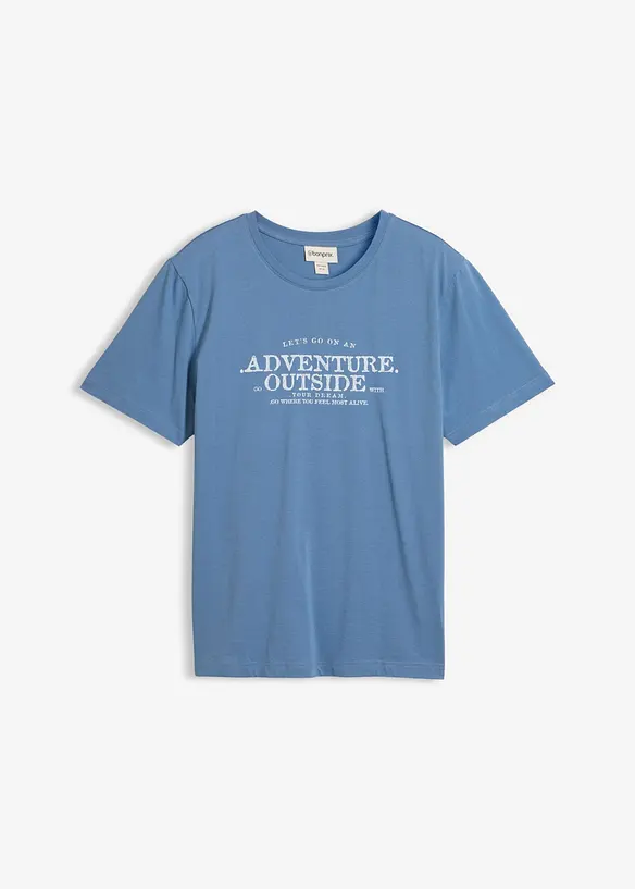 T-Shirt aus reiner Baumwolle in blau von vorne - bonprix