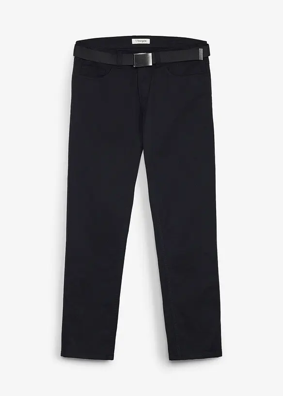 Regular Fit Thermohose mit Gürtel, Straight in schwarz von vorne - bonprix