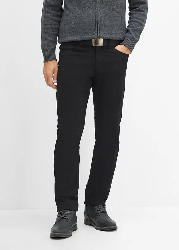 Regular Fit Thermohose mit Gürtel, Straight in schwarz von vorne - bonprix