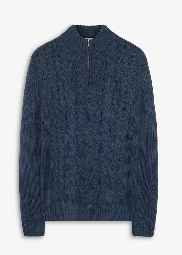 Troyer mit Zopfmuster in blau von vorne - bonprix