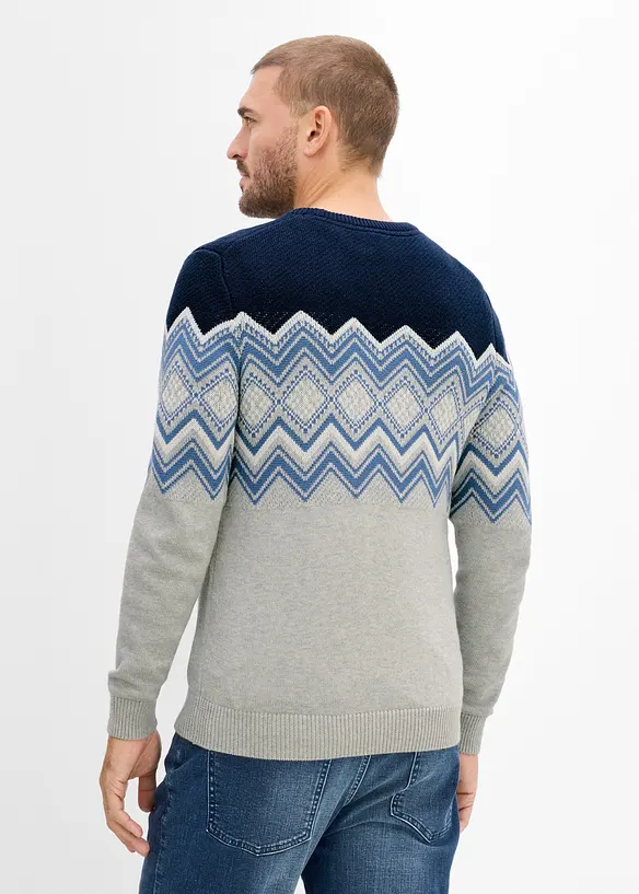 Norweger-Pullover in Regular Fit in grau von hinten (im Anschnitt) - bonprix