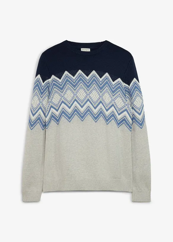 Norweger-Pullover in Regular Fit in grau von vorne - bonprix