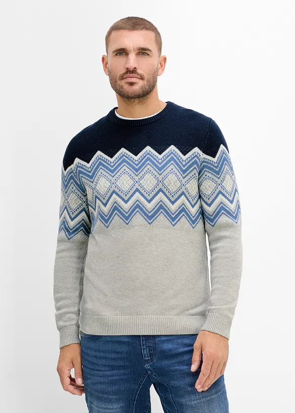 Norweger-Pullover in Regular Fit in grau von vorne (im Anschnitt) - bonprix