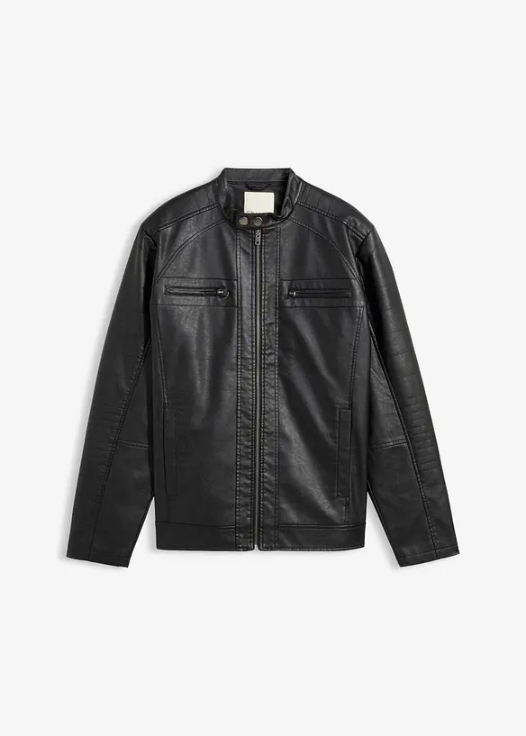 Lederimitat-Jacke in Regular Fit in schwarz von vorne - bonprix