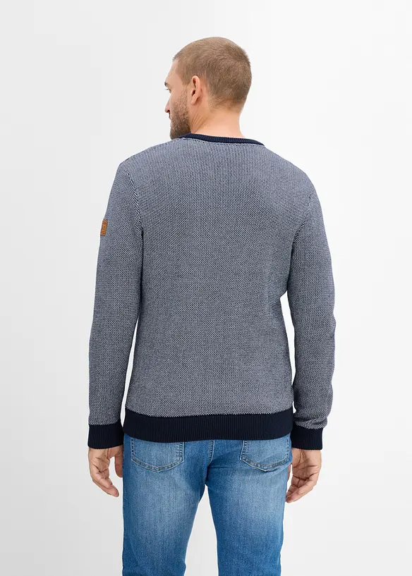 Grobstrick-Pullover aus reiner Baumwolle in blau von hinten (im Anschnitt) - bonprix