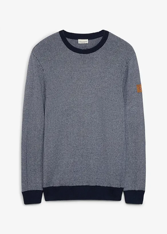 Grobstrick-Pullover aus reiner Baumwolle in blau von vorne - bonprix