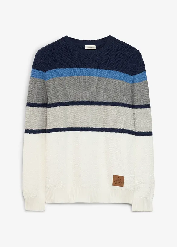 Grobstrick-Pullover aus reiner Baumwolle in blau von vorne - bonprix