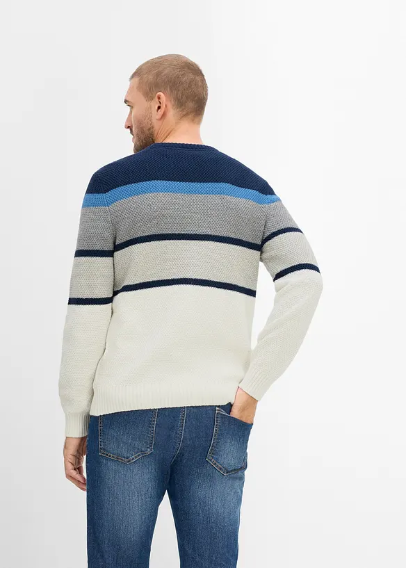Grobstrick-Pullover aus reiner Baumwolle in blau von hinten (im Anschnitt) - bonprix