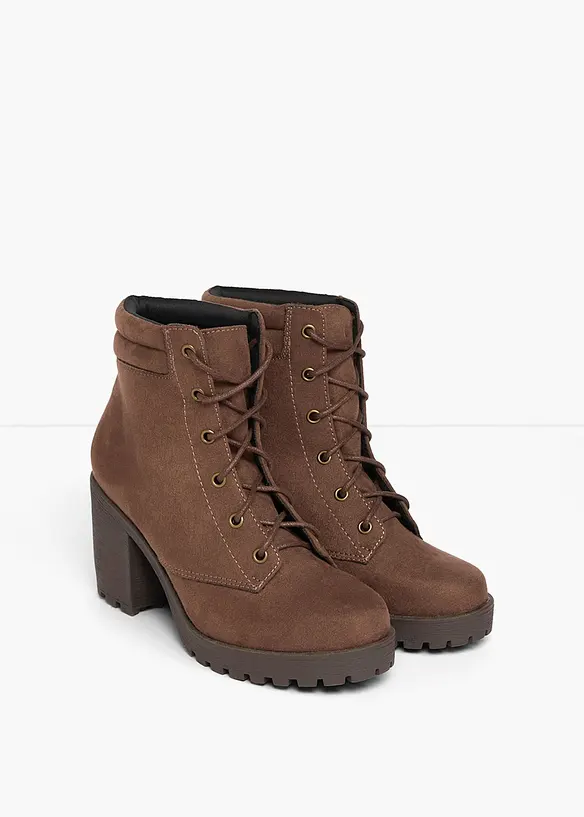 Schnürboots mit Blockabsatz in braun - bonprix