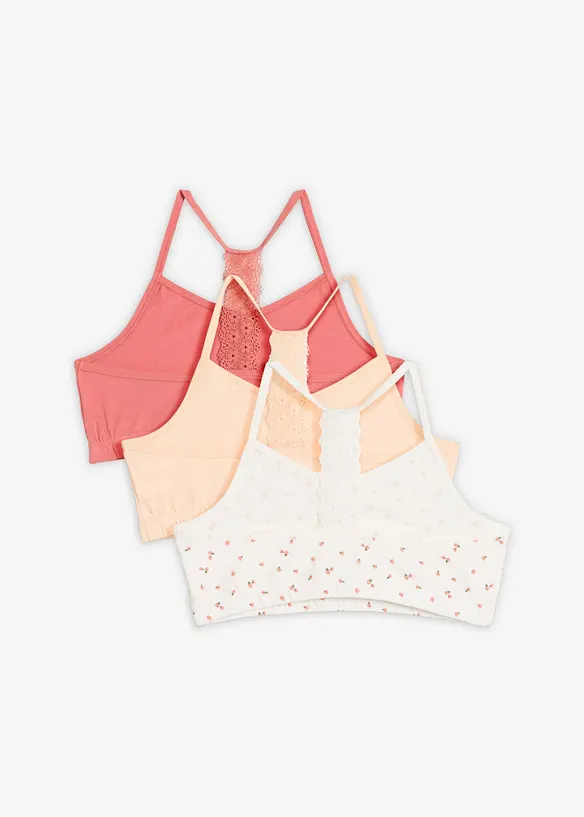 Bustier mit weicher Baumwolle und Spitze (3er Pack) in weiß von hinten - bonprix
