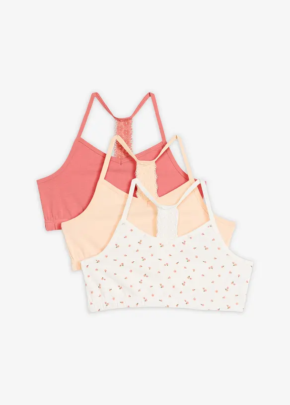 Bustier mit weicher Baumwolle und Spitze (3er Pack) in weiß von vorne - bonprix