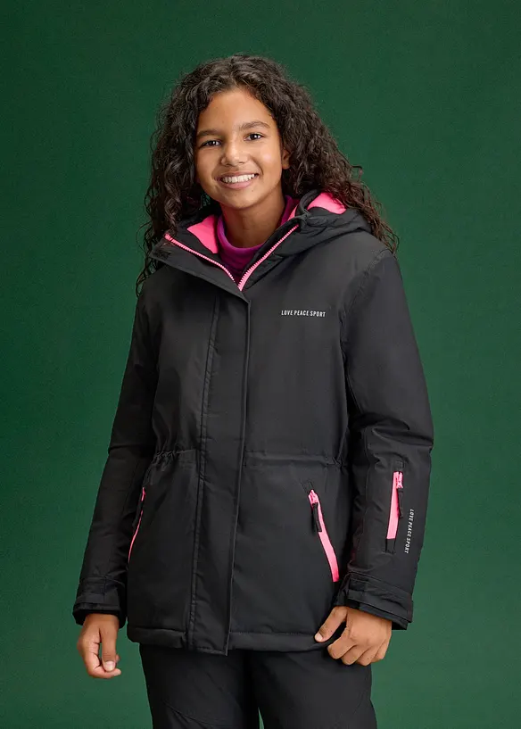 Wasserdichte Skijacke mit sportiven Details in schwarz von vorne (im Anschnitt) - bonprix