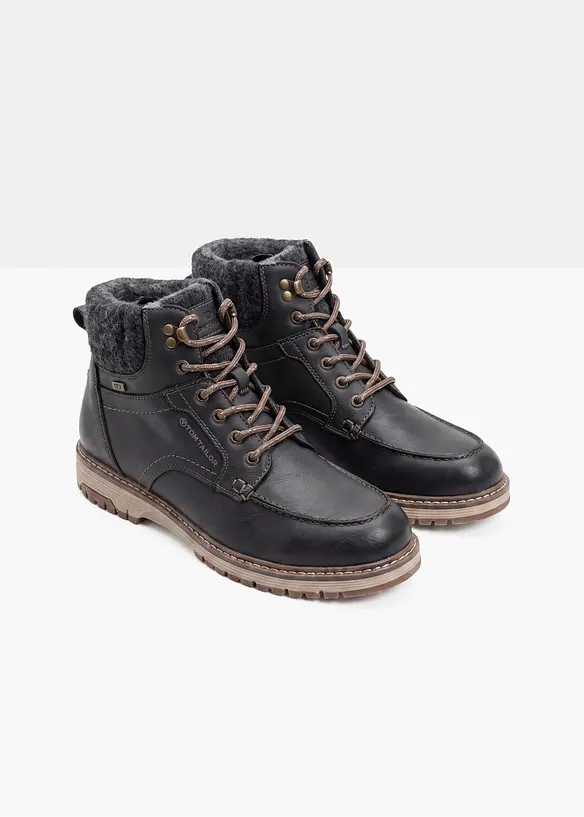 Gefütterte Tom Tailor Schnürboots mit Profilsohle in schwarz - Tom Tailor