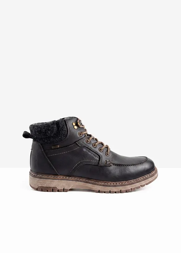 Gefütterte Tom Tailor Schnürboots mit Profilsohle in schwarz - Tom Tailor
