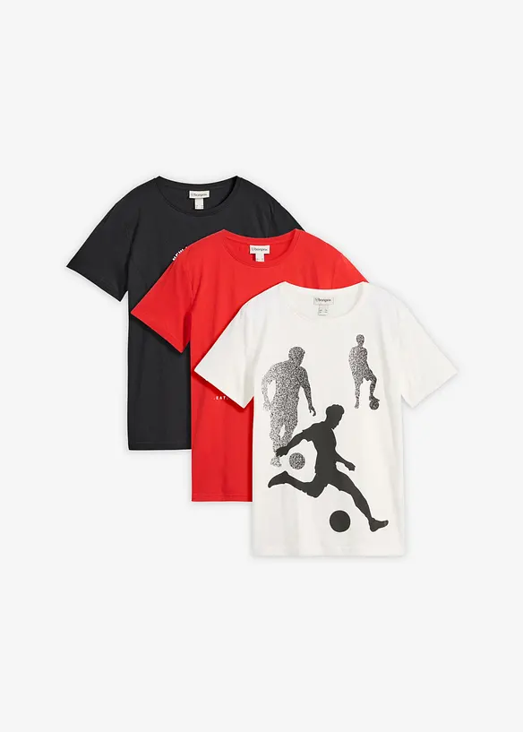 T-Shirt mit Bio-Baumwolle (3er Pack) in rot von vorne - bonprix