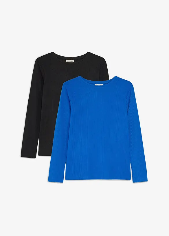 Warmes Thermo-Langarmshirt (2er Pack) in blau von vorne - bonprix