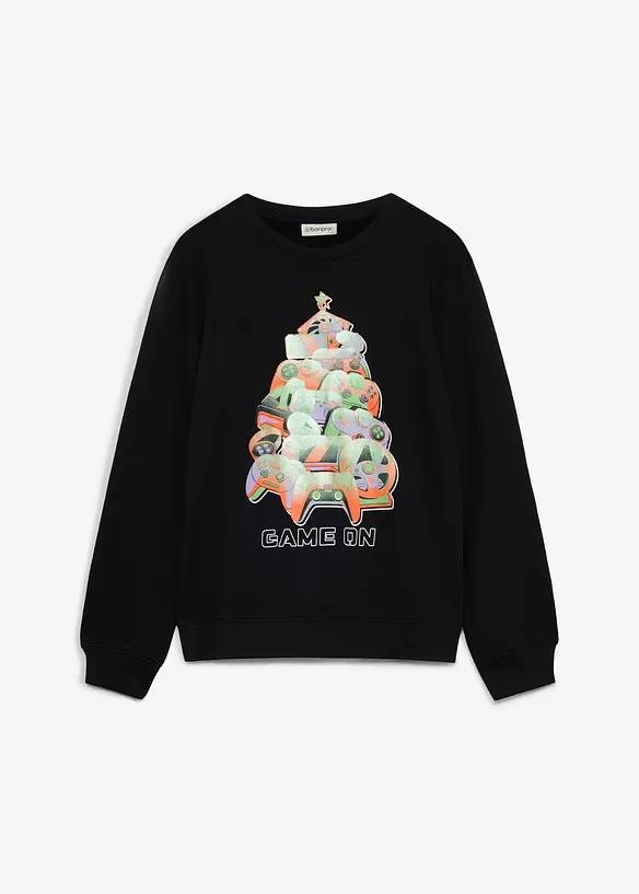 Weihnachtliches Sweatshirt aus weicher Bio Baumwolle in schwarz von vorne - bonprix