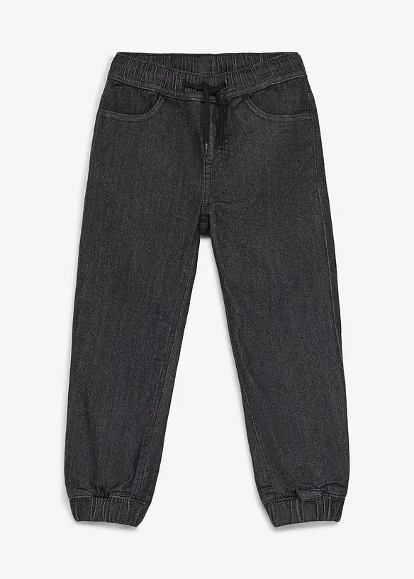 Thermo Regular Fit Schlupfjeans mit Jerseyfutter in schwarz von vorne - bonprix