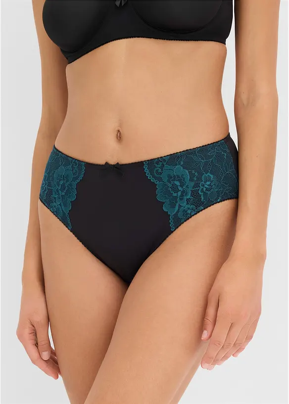 Maxislip aus Microfaser und mit Spitze (3er Pack) in schwarz von vorne - bonprix