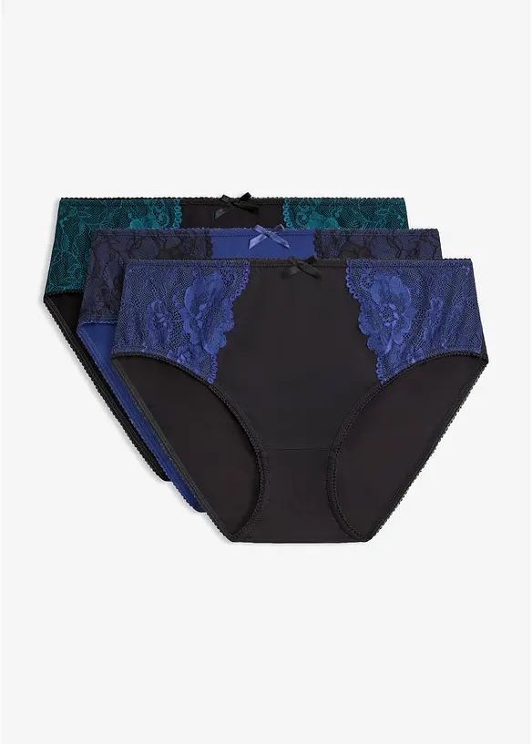 Maxislip aus Microfaser und mit Spitze (3er Pack) in schwarz von vorne - bonprix