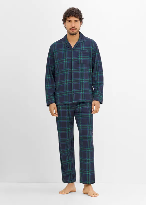 Pyjama aus weichem Flanell in blau von vorne (Totalaufnahme) - bonprix