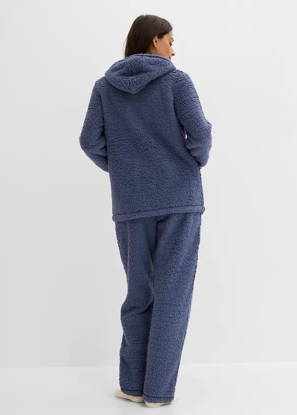 Loungewear Hausanzug aus Teddy Fleece in blau von hinten (Totalaufnahme) - bonprix