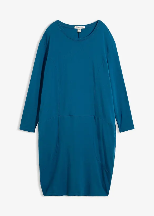Jerseykleid in O-Shape in petrol von vorne - bonprix