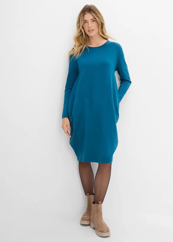 Jerseykleid in O-Shape in petrol von vorne (Totalaufnahme) - bonprix