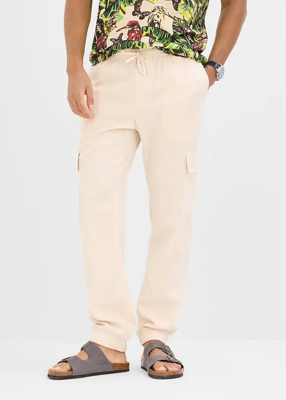 Regular Fit Leinenhose, Straight in beige von vorne - bonprix