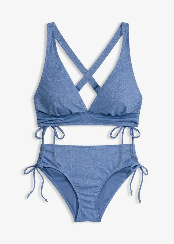Bikini aus glitzerndem Material (2-tlg.Set) in blau von vorne - bonprix