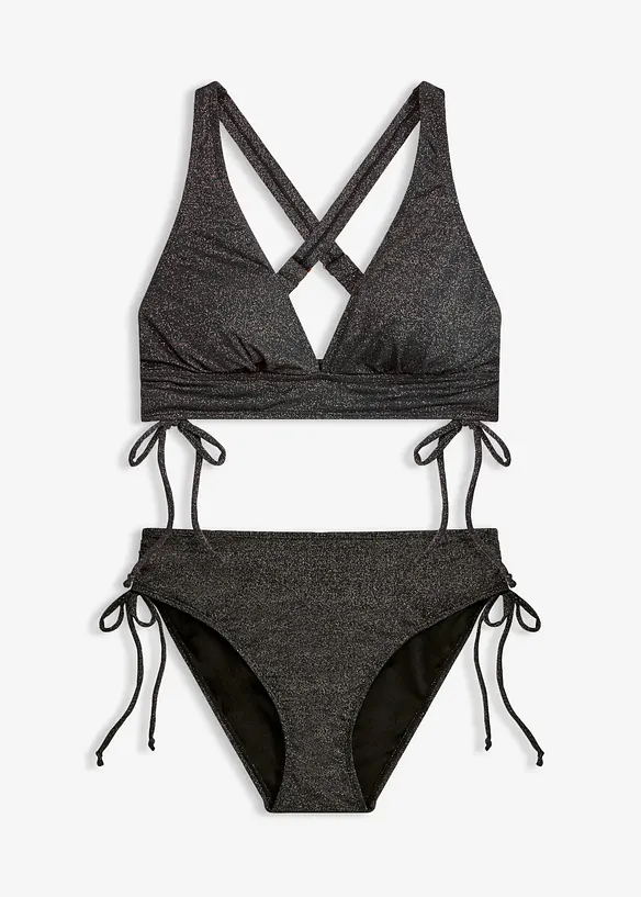 Bikini aus glitzerndem Material (2-tlg.Set) in schwarz von vorne - bonprix