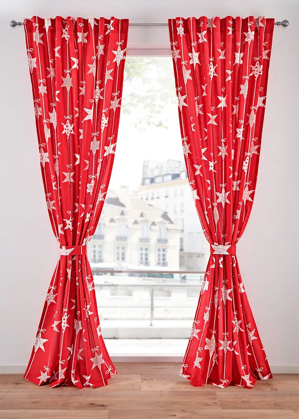 Halbtransparente Vorhang aus recyceltem Polyester mit Raffhalter (1er Pack) in rot - bonprix
