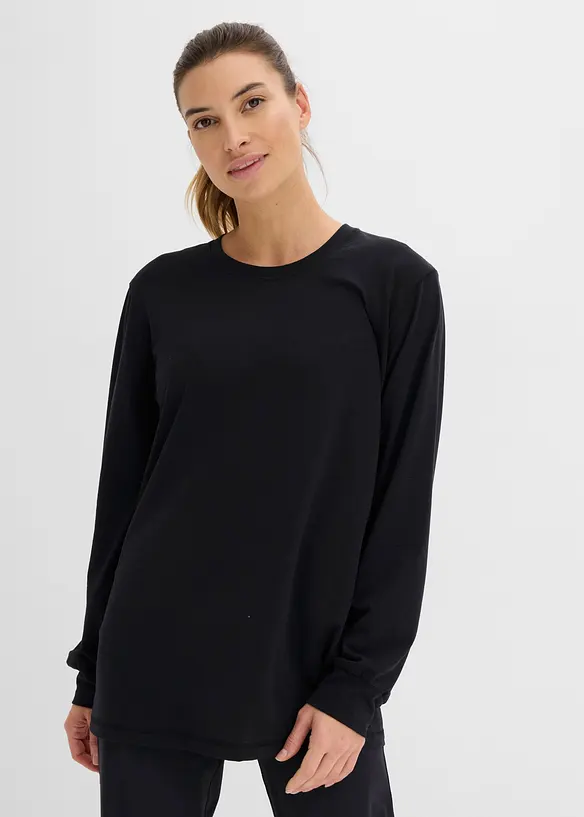 Sport-Shirt mit Baumwolle, schnelltrocknend in schwarz von vorne (im Anschnitt) - bonprix Sport-Shirt mit Baumwolle, schnelltrocknend in schwarz von vorne (im Anschnitt) - bonprix