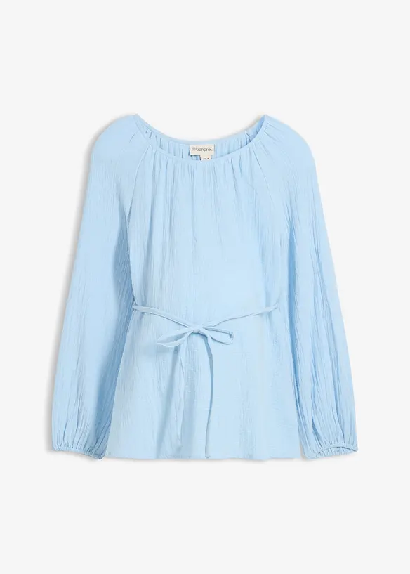 Umstandsbluse aus reinem Baumwollmusselin in blau von vorne - bonprix Umstandsbluse aus reinem Baumwollmusselin in blau von vorne - bonprix
